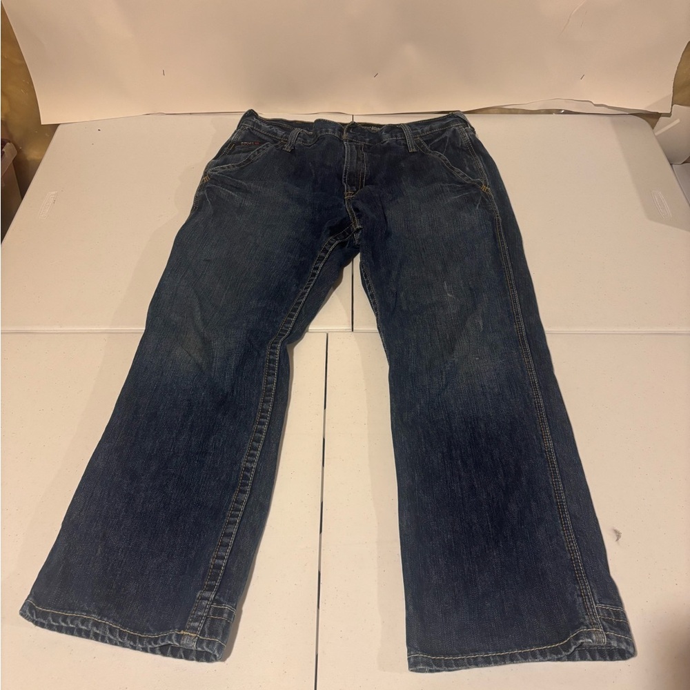 Ariat FR M4 CAT 2 Relaxed Boot Blue Denim Jeans Men’s Size 35x30